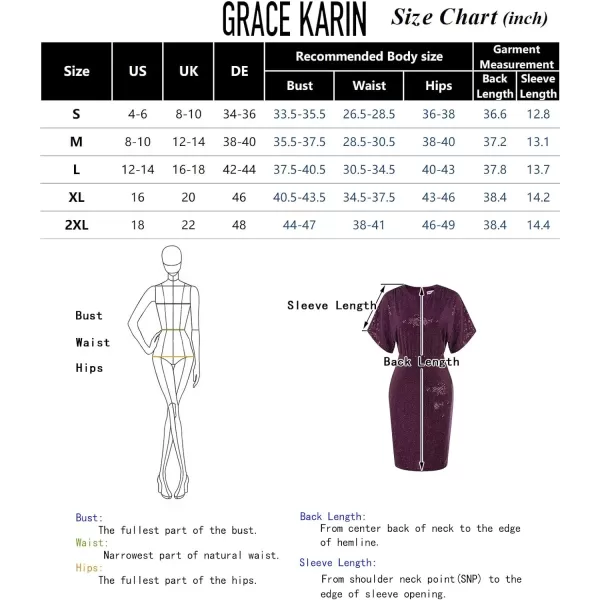 GRACE KARIN Sequin Dresses for Women Sparkly Batwing Sleeves V Neck Midi Bodycon Dress Cocktail PartyRed