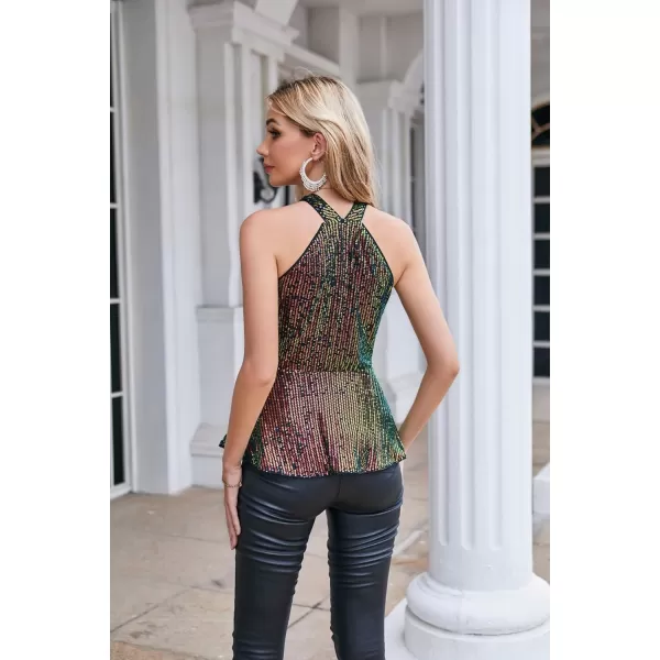 GRACE KARIN Sequin Halter Tops for Women 2023 Christmas Sleeveless Peplum Sparkle Tops Party Club Dressy ShirtMulitcolor