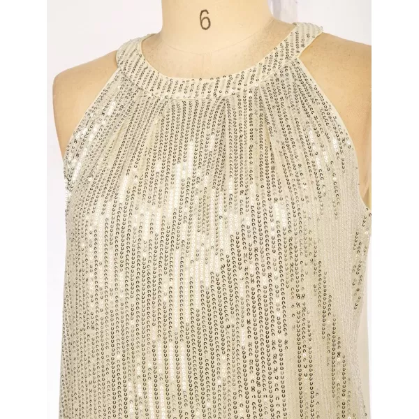 GRACE KARIN Sequin Halter Tops for Women Sleeveless Dressy Sparkle Tank Camisole Tops Party Club Cocktail Vest ShirtApricot