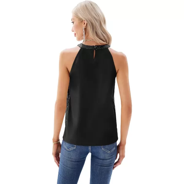 GRACE KARIN Sequin Halter Tops for Women Sleeveless Dressy Sparkle Tank Camisole Tops Party Club Cocktail Vest ShirtBlack