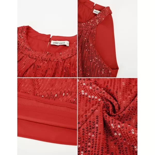 GRACE KARIN Sequin Halter Tops for Women Sleeveless Dressy Sparkle Tank Camisole Tops Party Club Cocktail Vest ShirtBright Red