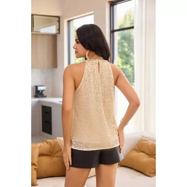 GRACE KARIN Sequin Halter Tops for Women Sleeveless Dressy Sparkle Tank Camisole Tops Party Club Cocktail Vest ShirtChampagnewavy