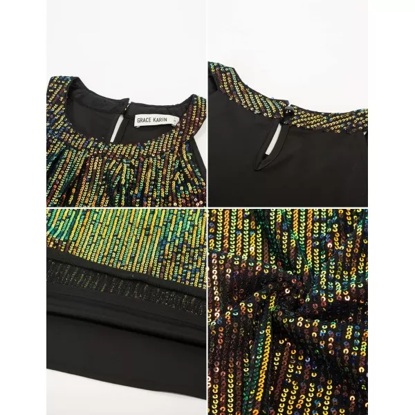 GRACE KARIN Sequin Halter Tops for Women Sleeveless Dressy Sparkle Tank Camisole Tops Party Club Cocktail Vest ShirtDazzlingblack