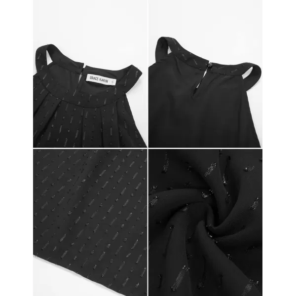 GRACE KARIN Sequin Halter Tops for Women Sleeveless Dressy Sparkle Tank Camisole Tops Party Club Cocktail Vest ShirtGlitter Silkblack