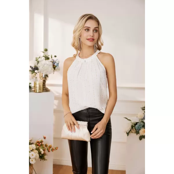 GRACE KARIN Sequin Halter Tops for Women Sleeveless Dressy Sparkle Tank Camisole Tops Party Club Cocktail Vest ShirtGlitter Silkivory