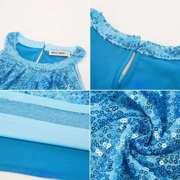 GRACE KARIN Sequin Halter Tops for Women Sleeveless Dressy Sparkle Tank Camisole Tops Party Club Cocktail Vest ShirtLake Blue