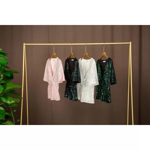 GRACE KARIN Sequin Ruffle Tops for Women Short Sleeve Dressy Sparkly Tops Ruched Wrap Blouse Party Club Cocktail Shirt1328 Silver