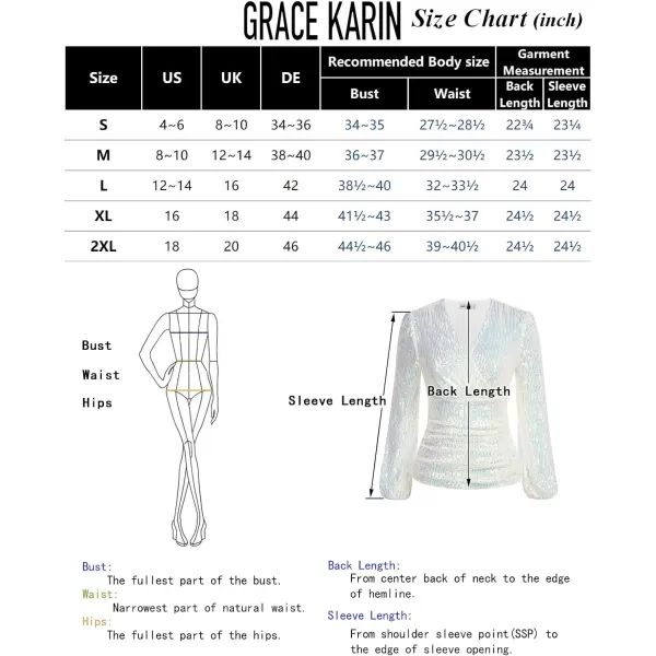 GRACE KARIN Sequin Ruffle Tops for Women Short Sleeve Dressy Sparkly Tops Ruched Wrap Blouse Party Club Cocktail ShirtChampagnelong Sleeve