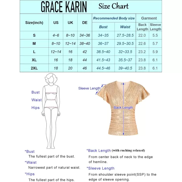 GRACE KARIN Sequin Ruffle Tops for Women Short Sleeve Dressy Sparkly Tops Ruched Wrap Blouse Party Club Cocktail ShirtPurple