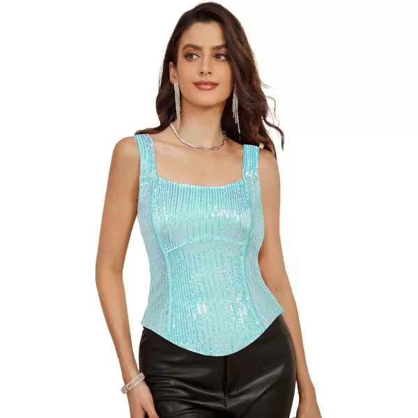 GRACE KARIN Sequin Tank Tops for Women Bustier Corset Top Sparkle Sexy Slim Camisole Sleeveless PartyDazzling Sky Blue