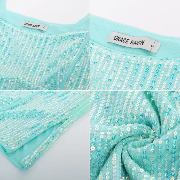 GRACE KARIN Sequin Tank Tops for Women Bustier Corset Top Sparkle Sexy Slim Camisole Sleeveless PartyDazzling Sky Blue