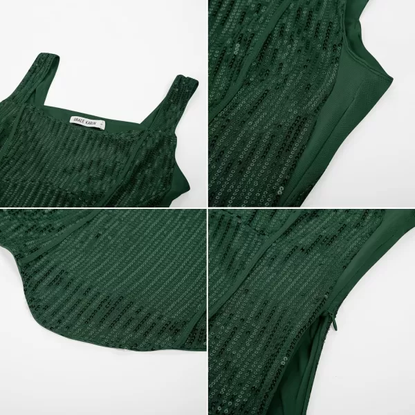 GRACE KARIN Sequin Tank Tops for Women Bustier Corset Top Sparkle Sexy Slim Camisole Sleeveless PartyGreen