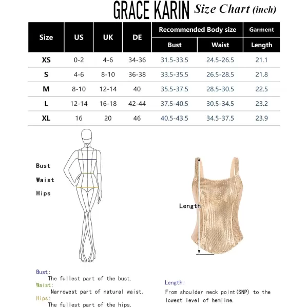 GRACE KARIN Sequin Tank Tops for Women Bustier Corset Top Sparkle Sexy Slim Camisole Sleeveless PartyRose Gold