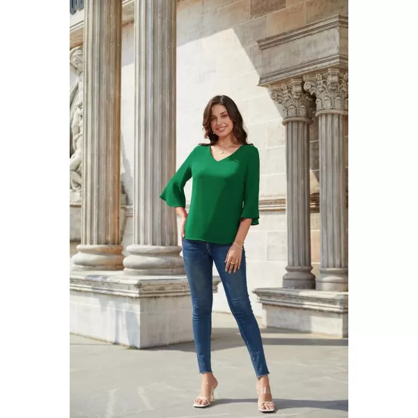 GRACE KARIN Sequin Tops for Women 34 Bell Sleeve VNeck CutOut Shiny Metallic Sparkly Glitter Party Tops BlouseSolid Green