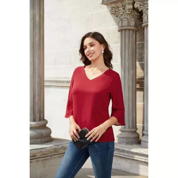 GRACE KARIN Sequin Tops for Women 34 Bell Sleeve VNeck CutOut Shiny Metallic Sparkly Glitter Party Tops BlouseSolid Wine Red
