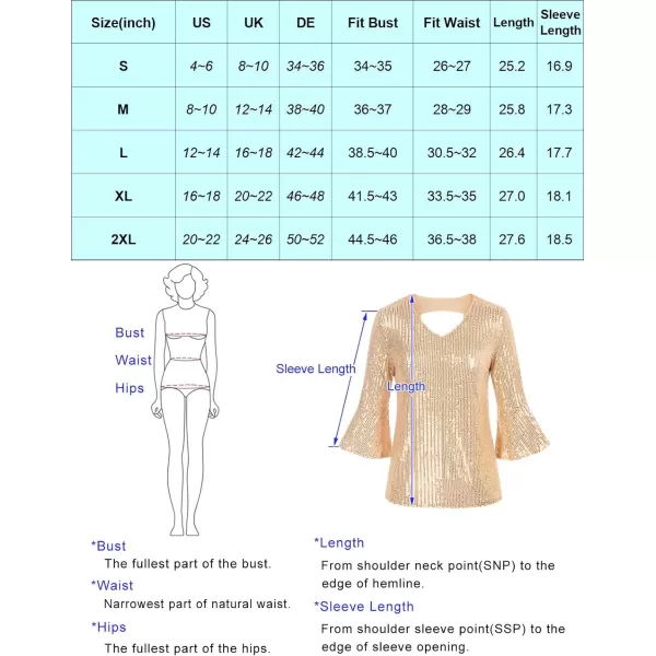 GRACE KARIN Sequin Tops for Women 34 Bell Sleeve VNeck CutOut Shiny Metallic Sparkly Glitter Party Tops BlouseWine Red