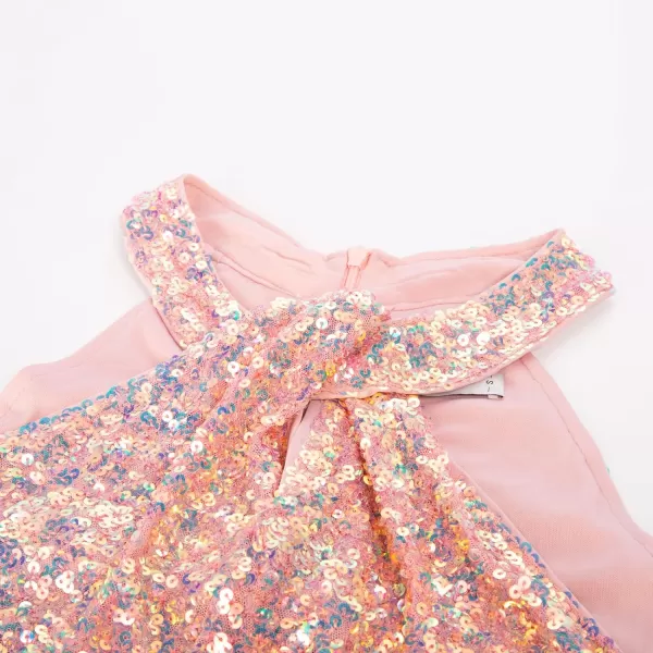 GRACE KARIN Sequin Tops for Women Elegant Halter Tops Sparkle Tank Shimmer Party Club Cocktail Slim Fit Ruched TopsDazzlingpink