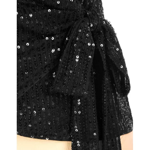 GRACE KARIN Sequin Tops for Women Sparkle Tank Camisole V Neck Sexy Tie Waist Top Party Club Cocktail Vest ShirtBlack