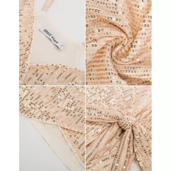 GRACE KARIN Sequin Tops for Women Sparkle Tank Camisole V Neck Sexy Tie Waist Top Party Club Cocktail Vest ShirtChampagne