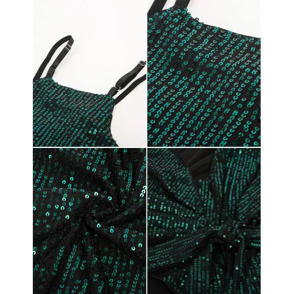 GRACE KARIN Sequin Tops for Women Sparkle Tank Camisole V Neck Sexy Tie Waist Top Party Club Cocktail Vest ShirtDark Green