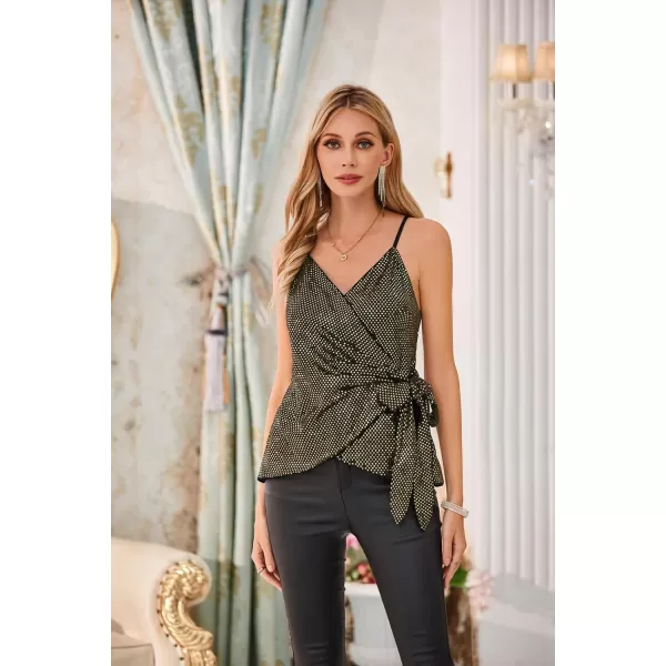 GRACE KARIN Sequin Tops for Women Sparkle Tank Camisole V Neck Sexy Tie Waist Top Party Club Cocktail Vest ShirtGold Black