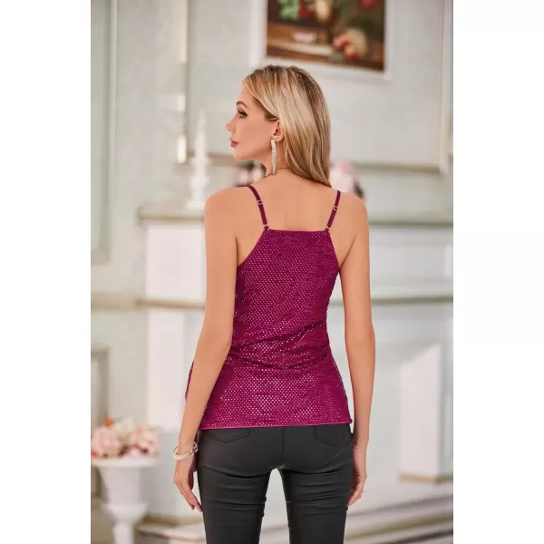 GRACE KARIN Sequin Tops for Women Sparkle Tank Camisole V Neck Sexy Tie Waist Top Party Club Cocktail Vest ShirtHot Pink