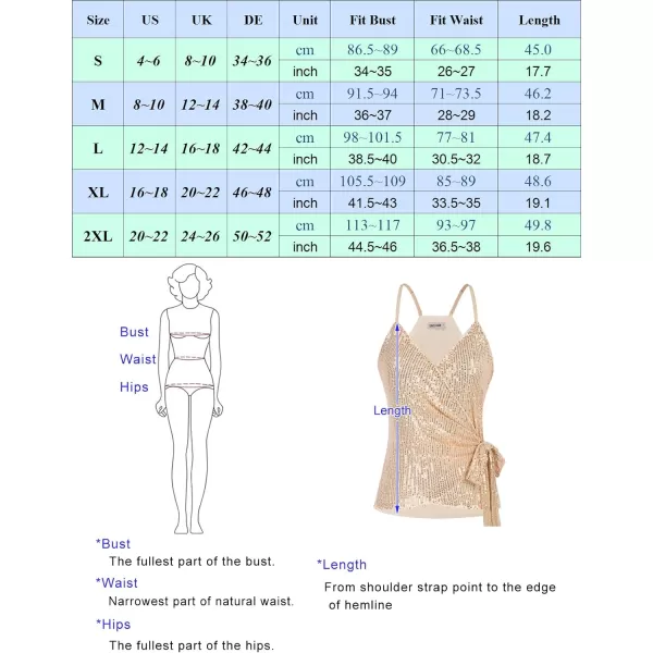 GRACE KARIN Sequin Tops for Women Sparkle Tank Camisole V Neck Sexy Tie Waist Top Party Club Cocktail Vest ShirtRose Gold