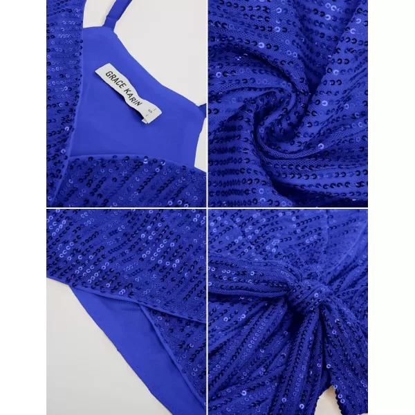 GRACE KARIN Sequin Tops for Women Sparkle Tank Camisole V Neck Sexy Tie Waist Top Party Club Cocktail Vest ShirtRoyal Blue