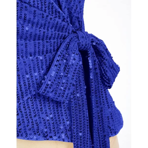 GRACE KARIN Sequin Tops for Women Sparkle Tank Camisole V Neck Sexy Tie Waist Top Party Club Cocktail Vest ShirtRoyal Blue