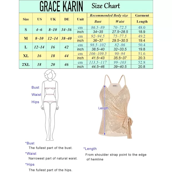 GRACE KARIN Sequin Tops for Women Sparkle Tank Camisole V Neck Sexy Tie Waist Top Party Club Cocktail Vest ShirtSilver White