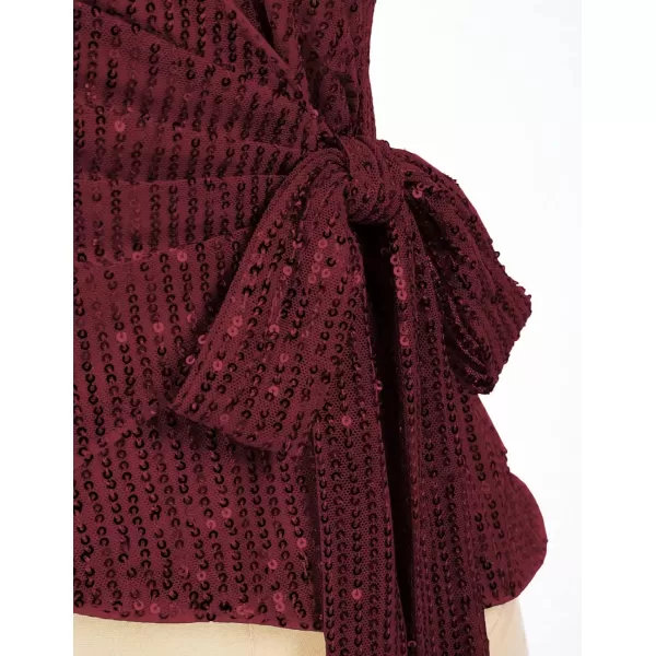 GRACE KARIN Sequin Tops for Women Sparkle Tank Camisole V Neck Sexy Tie Waist Top Party Club Cocktail Vest ShirtWine Red
