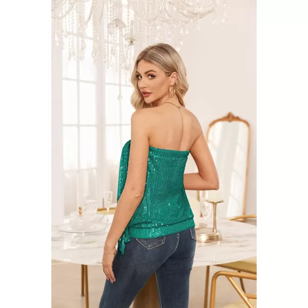 GRACE KARIN Sequin Tops for Women Sparkly Elastic Ruched Twist Knot Tie for PartyGreen