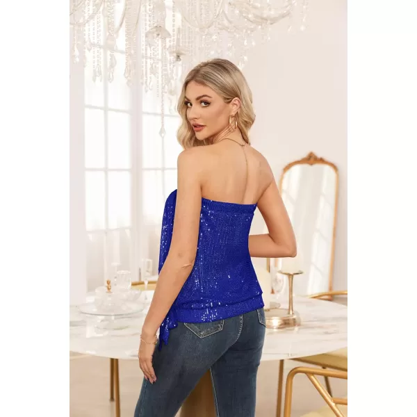 GRACE KARIN Sequin Tops for Women Sparkly Elastic Ruched Twist Knot Tie for PartyRoyal Blue