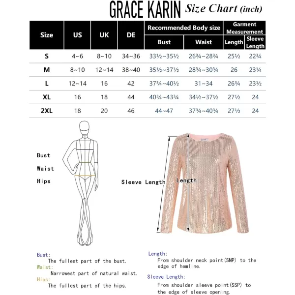 GRACE KARIN Sequin Tops for Women Sparkly Top Glitter Evening Party Shiny Split Mesh Back Long Sleeve BlousesGold
