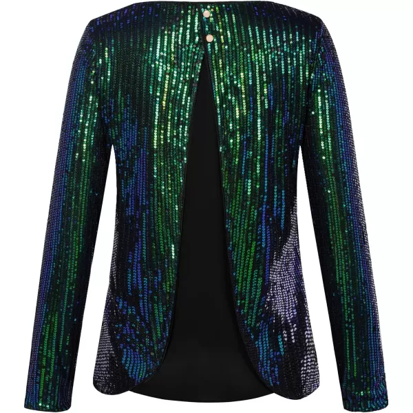 GRACE KARIN Sequin Tops for Women Sparkly Top Glitter Evening Party Shiny Split Mesh Back Long Sleeve BlousesGreen