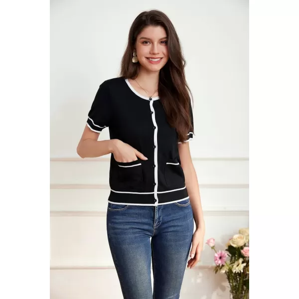 GRACE KARIN Short Sleeve Contrast Cardigan Sweaters for Women Summer Casual Striped Button Down Bolero ShrugBlackwhite Edge