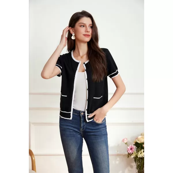 GRACE KARIN Short Sleeve Contrast Cardigan Sweaters for Women Summer Casual Striped Button Down Bolero ShrugBlackwhite Edge