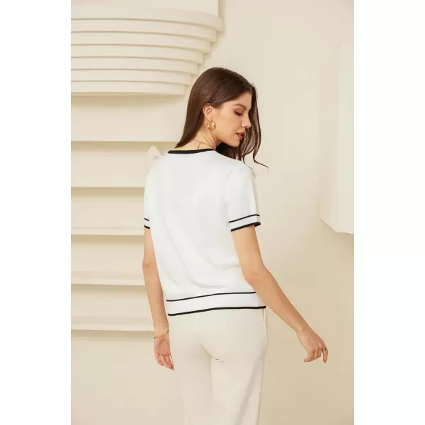 GRACE KARIN Short Sleeve Contrast Cardigan Sweaters for Women Summer Casual Striped Button Down Bolero ShrugWhiteblack Edge
