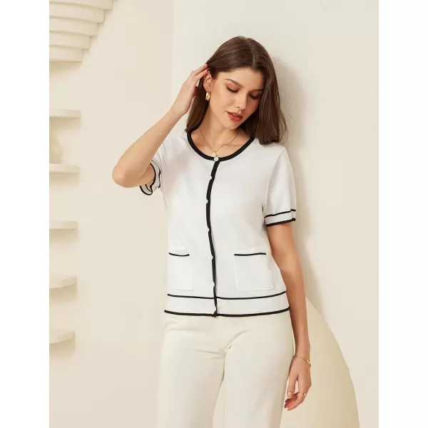 GRACE KARIN Short Sleeve Contrast Cardigan Sweaters for Women Summer Casual Striped Button Down Bolero ShrugWhiteblack Edge