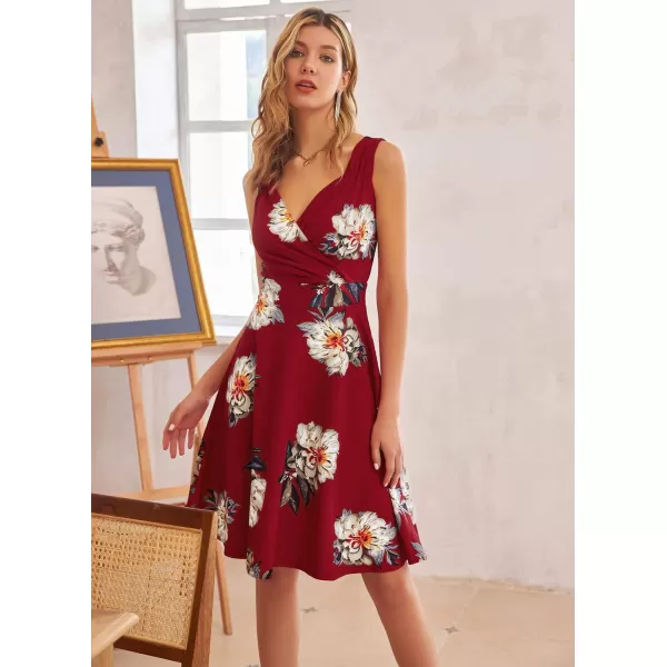 GRACE KARIN Sleeveless Solid Floral Summer Cocktail Dress ALine Wrap Wedding Guest DressFloral6