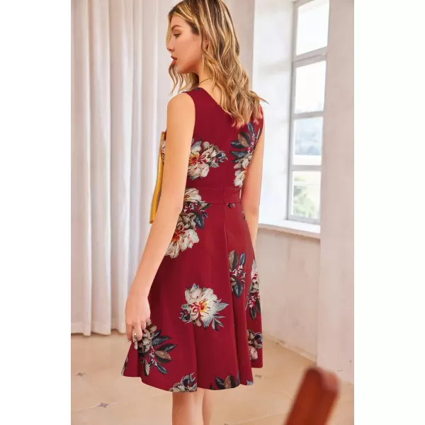 GRACE KARIN Sleeveless Solid Floral Summer Cocktail Dress ALine Wrap Wedding Guest DressFloral6