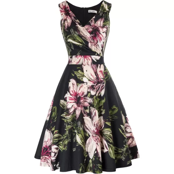 GRACE KARIN Sleeveless Solid Floral Summer Cocktail Dress ALine Wrap Wedding Guest DressFloral7