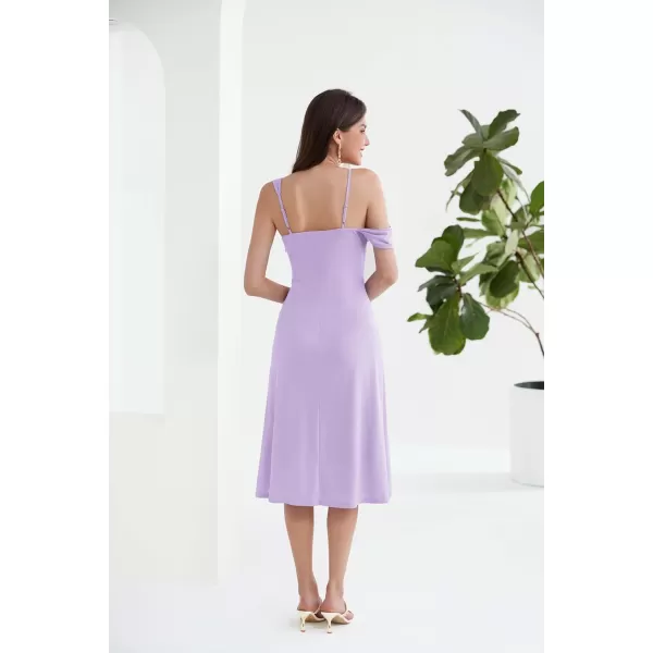 GRACE KARIN Spaghetti Strap Dress 2024 Summer Asymmetric Ruched Neck Off Shoulder A Line Midi DressLight Purple