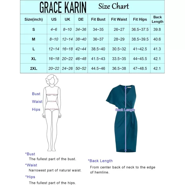 GRACE KARIN Summer Formal Midi Dresses for Women Wrap VNeck Asymmetrical Sleeve Rouched Bodycon Cocktail Dress Tie FrontBlack