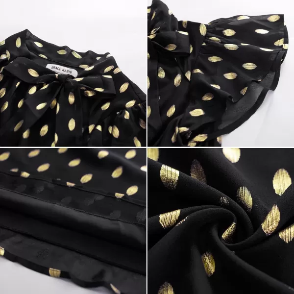 GRACE KARIN Summer Tops for Women 2024 Ruffle Sleeve Tie Neck Blouse Pleated Mock Neck Chiffon Business Casual ShirtBlack