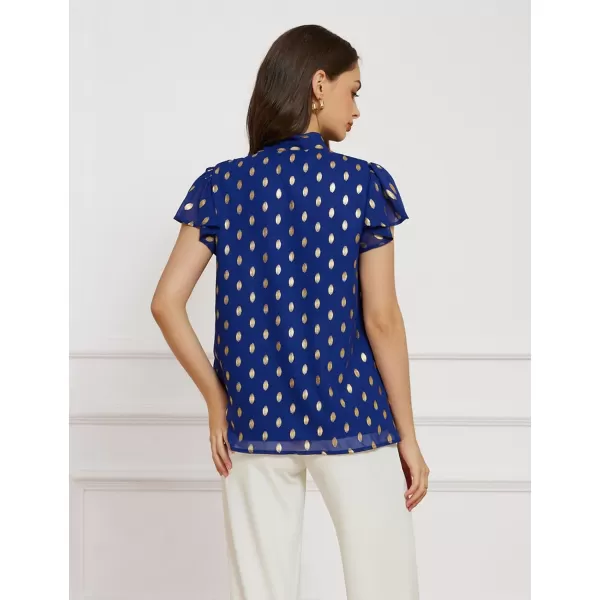 GRACE KARIN Summer Tops for Women 2024 Ruffle Sleeve Tie Neck Blouse Pleated Mock Neck Chiffon Business Casual ShirtRoyal Blue