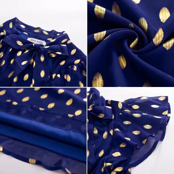 GRACE KARIN Summer Tops for Women 2024 Ruffle Sleeve Tie Neck Blouse Pleated Mock Neck Chiffon Business Casual ShirtRoyal Blue