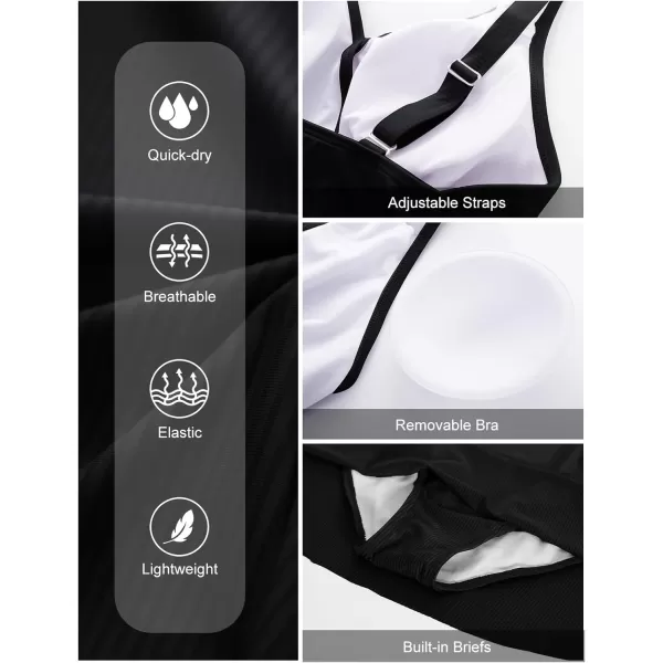 GRACE KARIN Swim Dress One Piece Swimsuit Women Tummy Control Bathing Suit Tie Knot V Neck Swimdress SwimwearBlack