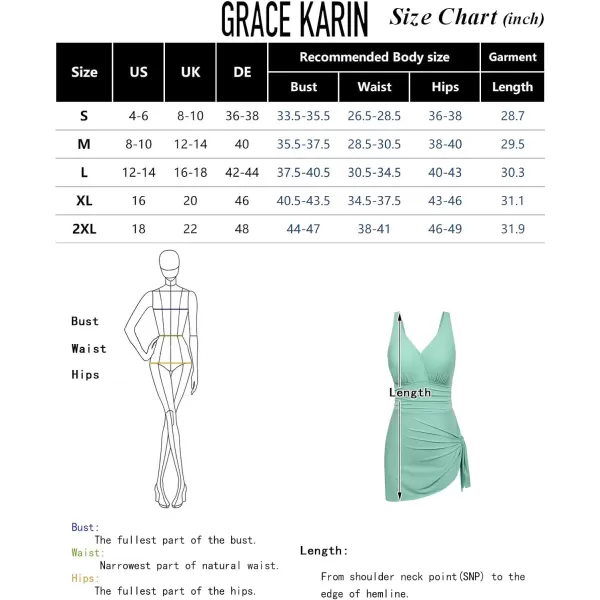 GRACE KARIN Swim Dress One Piece Swimsuit Women Tummy Control Bathing Suit Tie Knot V Neck Swimdress SwimwearHaze Blue