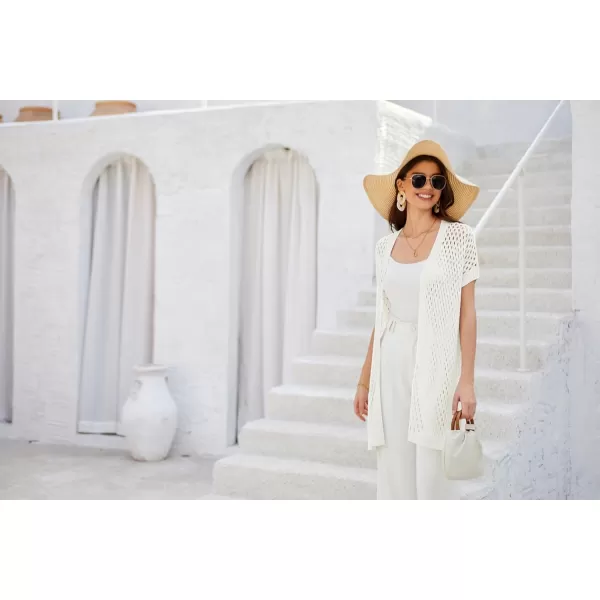 GRACE KARIN Swimsuit Coverup for Women Crochet Knit Long OpenFront Cardigan Short Sleeve Beach Cover ups for SwimwearWhite